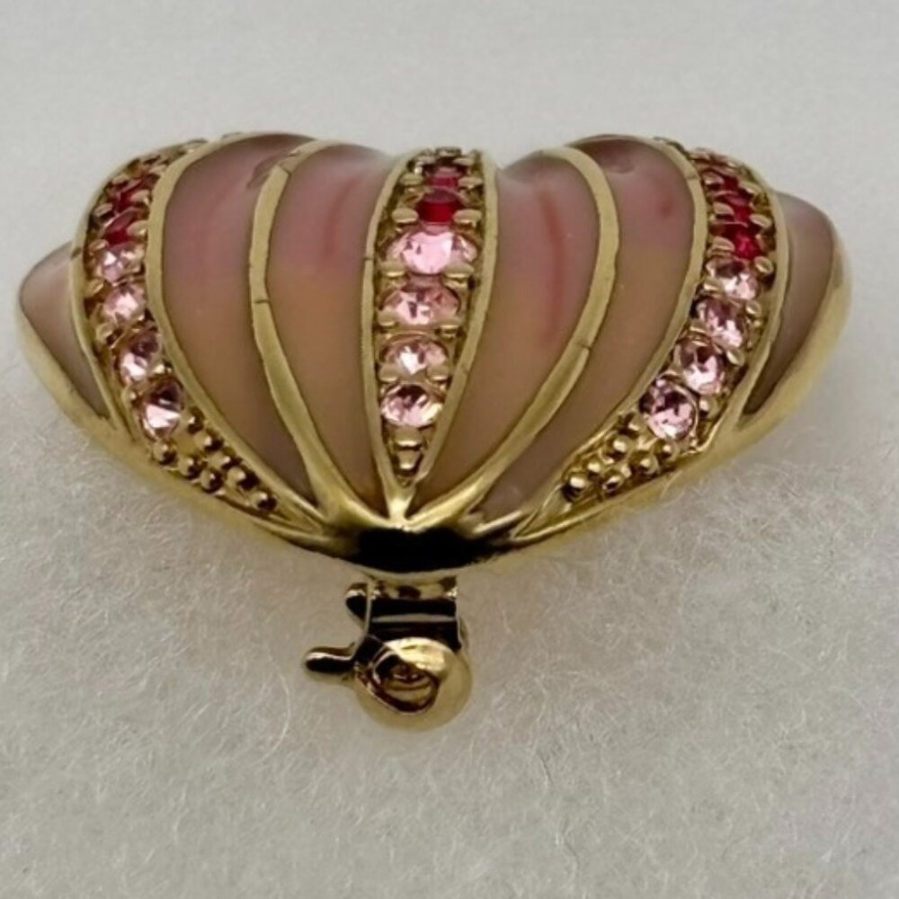 Vintage Monet Heart Shaped Pin Brooch Pin, Enamel With Pink and Ruby Rhinestones - Picture 10 of 10
